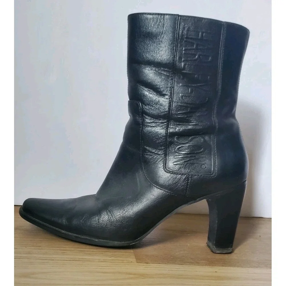 Harley Davidson Y2k Boot Black Leather Ankle Zip Up Pointed Toe Womens Size 6M
